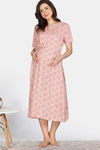 Coucou Maternity Woven Mid Calf Length Loungewear Dress With Front Open Button - Rose Pink — thumbnail 2